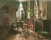 Harriet Backer Interior med figurer oil painting on canvas